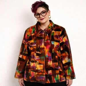 CJ Banks Women's 1X Abstract Print Button Up Jacket Art to Wear Tapestry Plus